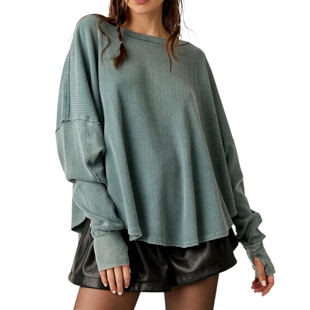 We The Free Microphone Drop Waffle Knit Top Sz M